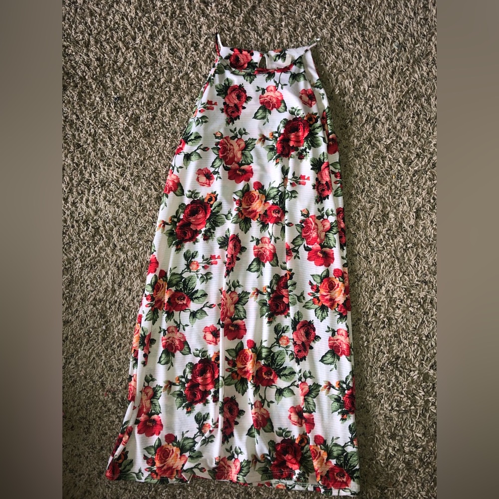White and red floral dress